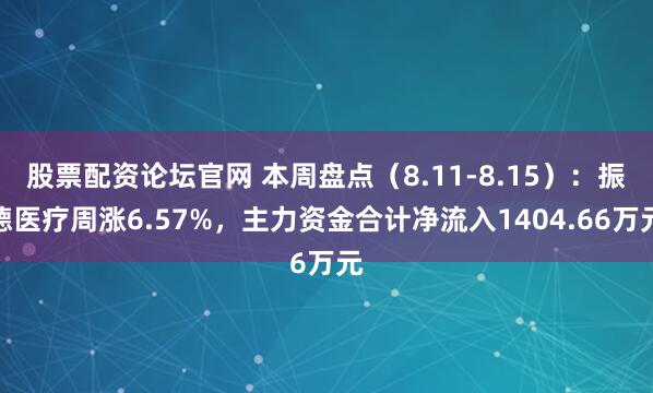 股票配资论坛官网 本周盘点（8.11-8.15）：振德医疗周涨6.57%，主力资金合计净流入1404.66万元